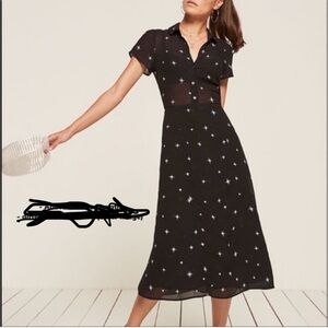 Reformation Black Midi Dress with Star Pattern